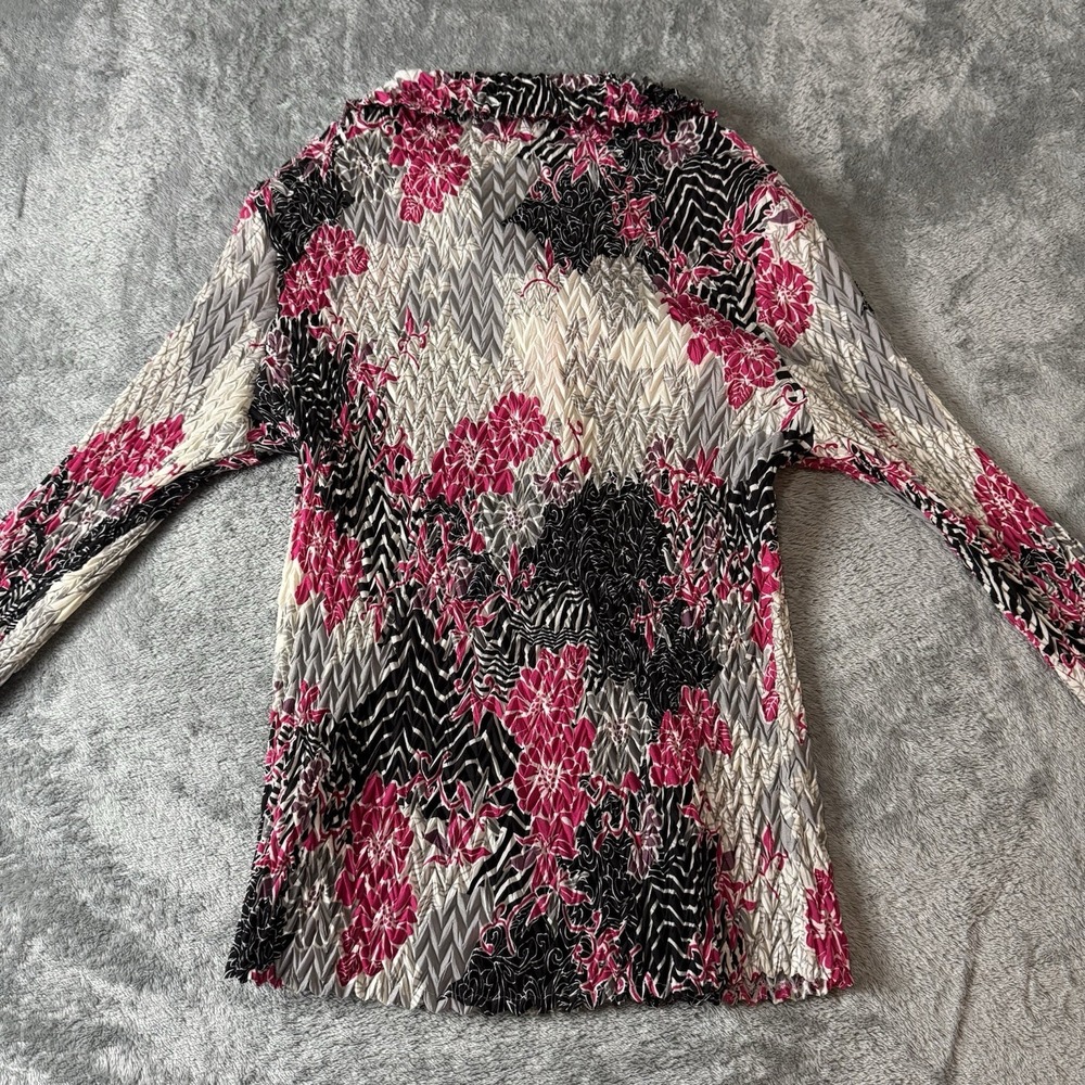 Komarov Womens Sz Small Crinkle Floral Print Collared Button Up Top Shirt - Picture 5 of 7